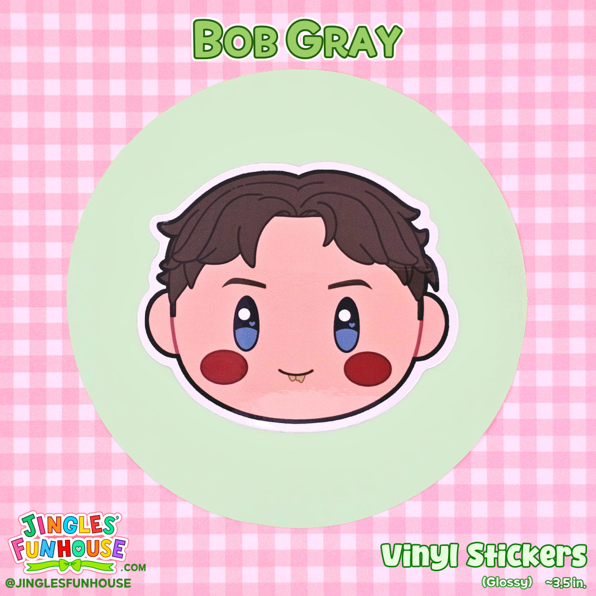 A vinyl sticker of Bob Gray, in the shape of his head, from the movie "IT."
The sticker is glossy, has a white border, and is water/weather-resistant.
The size is approximately 3.5 inches.
Made by Jingles' Funhouse.