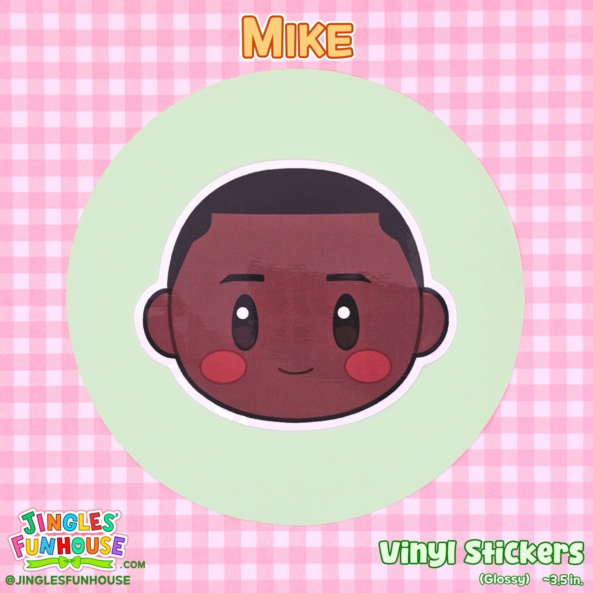 A vinyl sticker of Mike Hanlon, in the shape of his head, from the movie "IT." 

The sticker is glossy, has a white border, and is water/weather-resistant.

The size is approximately 3.5 inches.

Made by Jingles' Funhouse.